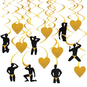 bachelorette party decorations supplies, 14pcs male stripper & heart hanging swirls, dirty naughty bachelorette party bridal shower hen party supplies for adult(gold)