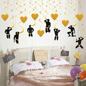 Bachelorette Party Decorations Supplies, 14Pcs Male Stripper & Heart Hanging Swirls, Dirty Naughty Bachelorette Party Bridal Shower Hen Party Supplies for Adult(Gold)