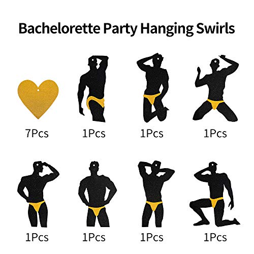 Bachelorette Party Decorations Supplies, 14Pcs Male Stripper & Heart Hanging Swirls, Dirty Naughty Bachelorette Party Bridal Shower Hen Party Supplies for Adult(Gold)