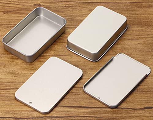 Mini Skater 4Pcs 3.15"x1.97"x0.59"Mini Metal Slide Top Tin Container, Sliding Cover Push-Pull Tin Box,Portable Slide Cover Storage Box for Wedding Jewelry Lip Balm Container Cosmetic Organizer(Silver)