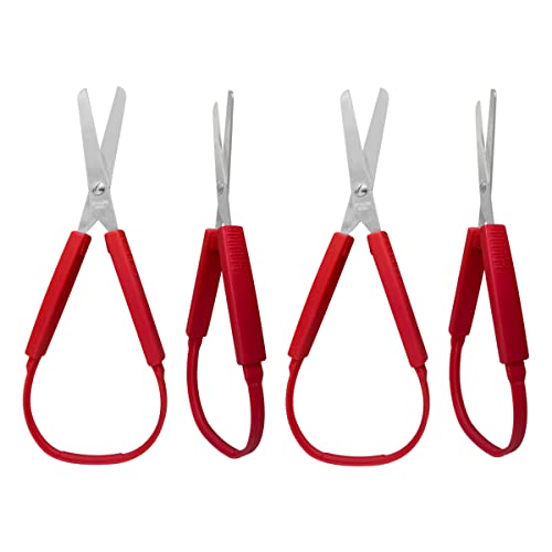 4Pack Adaptive Loop Scissors Colorful Loop Scissors,8 Inches Adaptive Cutting Self-Opening Scissors for Special Needs,Children and Adults(Red)