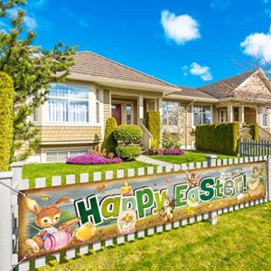 happy easter banner decorations welcome spring vintage easter yard sign easter themed party backdrop banner for indoor outdoor easter decor
