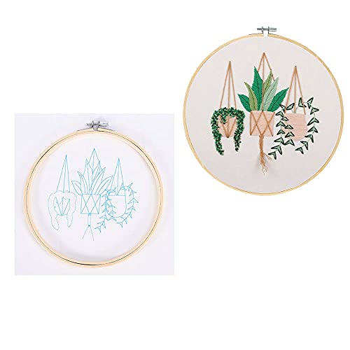 Santune 3 Sets Embroidery Starter Kit with Pattern and Instructions, Cross Stitch Set, Stamped Embroidery Kits with 3 Embroidery Clothes with Pattern, 1 Embroidery Hoops