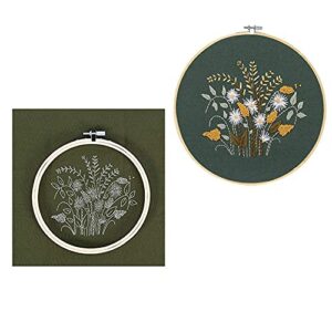 Santune 3 Sets Embroidery Starter Kit with Pattern and Instructions, Cross Stitch Set, Stamped Embroidery Kits with 3 Embroidery Clothes with Pattern, 1 Embroidery Hoops