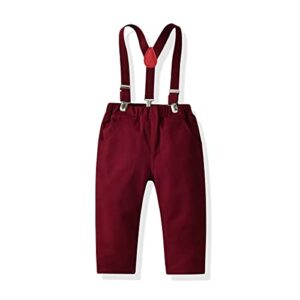 Technorox Toddler Boys Dress Clothes Set Bow Tie Flannel Plaid Shirts + Suspender Burgundy Pants Baby Gentleman Outfits Suit