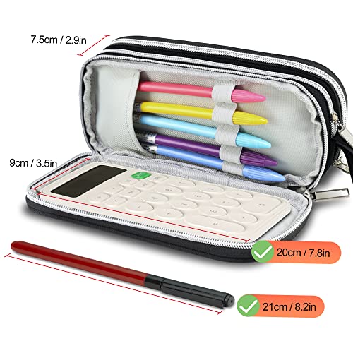 HOOMIL Large Pencil Case, Big Capacity Pencil Pouch 3 Compartments Waterproof Portable Stationery Bag with Zipper for School Office Boys Girls Teens Adults- Black