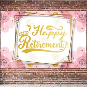 pakboom happy retirement backdrop banner – retirement party decorations supplies for women – 3.9 x 5.9ft pink gold