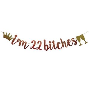 i’m 22 bitches banner rose gold glitter paper funny party decorations for 22nd birthday party supplies happy 22nd birthday cheers to 22 years old letters rose gold betteryanzi