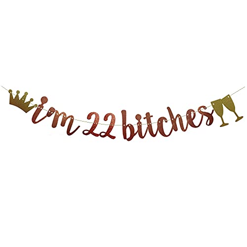 I'm 22 Bitches Banner Rose Gold Glitter Paper Funny Party Decorations for 22nd Birthday Party Supplies Happy 22ND Birthday Cheers to 22 Years Old Letters Rose Gold Betteryanzi
