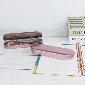 2 Pack Rose Gold Pen Case Simple Metal Pencil Case Mini Hinged Tin Box Makeup Brushes Organizers Nail Clipper Nipper Storage the Office School Containers (Rose Gold)