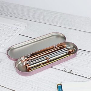 2 Pack Rose Gold Pen Case Simple Metal Pencil Case Mini Hinged Tin Box Makeup Brushes Organizers Nail Clipper Nipper Storage the Office School Containers (Rose Gold)