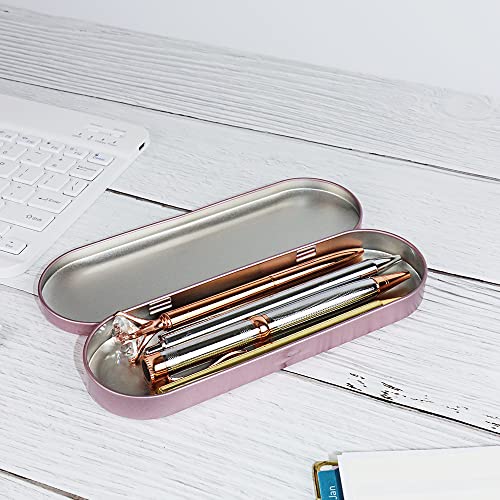 2 Pack Rose Gold Pen Case Simple Metal Pencil Case Mini Hinged Tin Box Makeup Brushes Organizers Nail Clipper Nipper Storage the Office School Containers (Rose Gold)