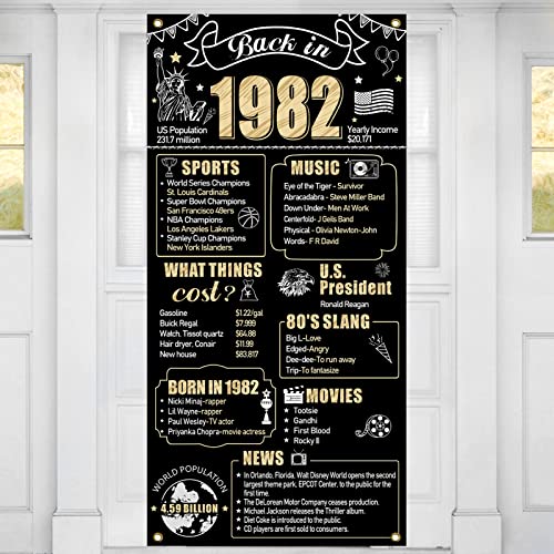 41st Birthday Decorations Back in 1982 Door Banner for Men Women, Black Gold Happy 41 Birthday Door Cover Party Supplies, 41 Year Old Birthday Backdrop Sign Decor for Outdoor Indoor