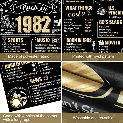 41st Birthday Decorations Back in 1982 Door Banner for Men Women, Black Gold Happy 41 Birthday Door Cover Party Supplies, 41 Year Old Birthday Backdrop Sign Decor for Outdoor Indoor