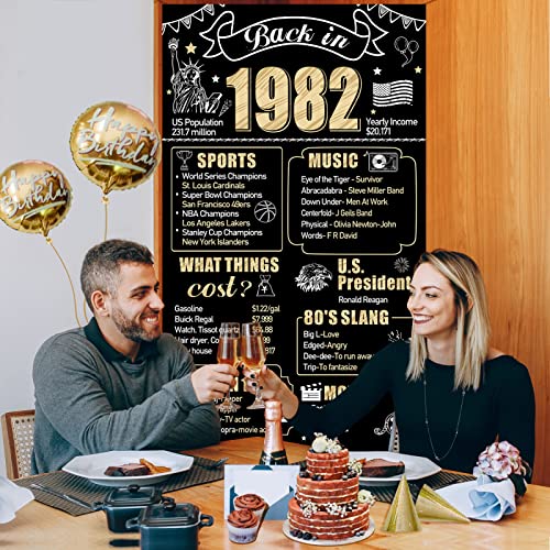 41st Birthday Decorations Back in 1982 Door Banner for Men Women, Black Gold Happy 41 Birthday Door Cover Party Supplies, 41 Year Old Birthday Backdrop Sign Decor for Outdoor Indoor