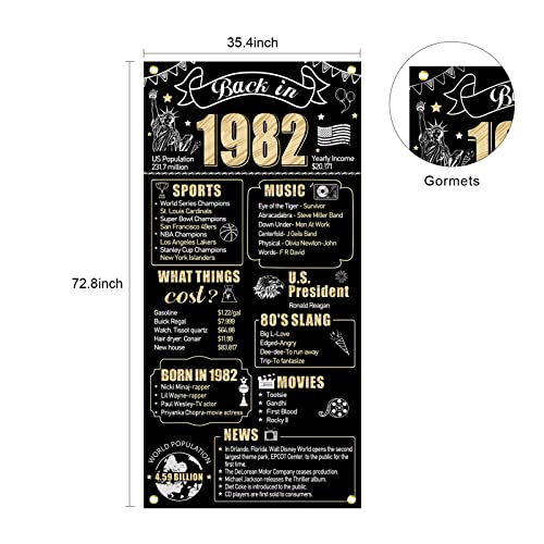 41st Birthday Decorations Back in 1982 Door Banner for Men Women, Black Gold Happy 41 Birthday Door Cover Party Supplies, 41 Year Old Birthday Backdrop Sign Decor for Outdoor Indoor