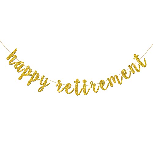 INNORU Happy Retirement Banner - for Farewell Party - Leaving - Finally Retiring Party Bunting Decorations, Gold Glitter