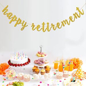 INNORU Happy Retirement Banner - for Farewell Party - Leaving - Finally Retiring Party Bunting Decorations, Gold Glitter