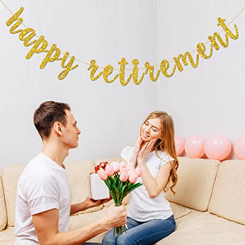 INNORU Happy Retirement Banner - for Farewell Party - Leaving - Finally Retiring Party Bunting Decorations, Gold Glitter