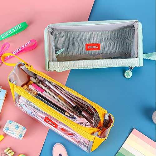 DIYOMR Clear Window Pen Bag Pencil Pouch Pen Cases for Adults, Small Makeup Bag Zipper Stationery Bag For Office Teen College Students Adults Grils Boys(Yellow)