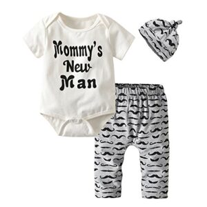 eghunooy 3pcs baby boys clothes mommy’s new man romper moustache pants hat outfits set (0-3 months)