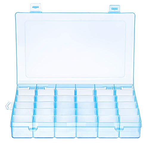 Emoly Plastic Jewelry Box Storage Organizer Container with Adjustable Dividers 36 Grids Blue