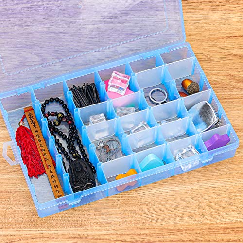 Emoly Plastic Jewelry Box Storage Organizer Container with Adjustable Dividers 36 Grids Blue