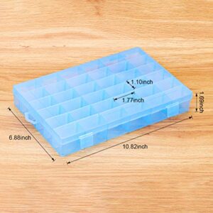 Emoly Plastic Jewelry Box Storage Organizer Container with Adjustable Dividers 36 Grids Blue