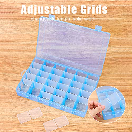 Emoly Plastic Jewelry Box Storage Organizer Container with Adjustable Dividers 36 Grids Blue