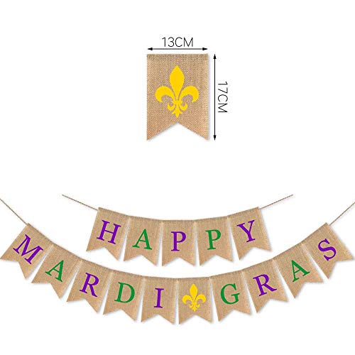 SWYOUN Burlap Happy Mardi Gras Banner Party Backdrop Garland Decoration Supplies