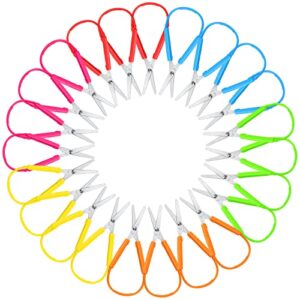 24 Pieces Mini Loop Scissors Colorful Grip Scissors Safety Kids Scissors 5.5in Adaptive Scissors for Kids Special Needs Scissors,Left Handed Scissors for Toddler Loop Handle Self Opening Scissors