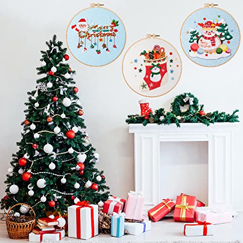 Christmas Embroidery Kits,3 Sets Embroidery Starter Kits with Christmas Pattern for Adults, Cross Stitch Kits for Beginners Include Embroidery Hoop, Threads, Stich Instructions