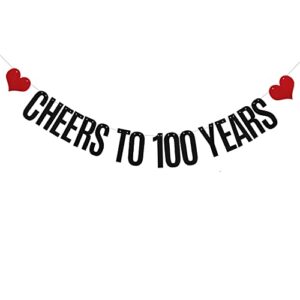 xiaoluoly black cheers to 100 years glitter banner,pre-strung,100th birthday / wedding anniversary party decorations bunting sign backdrops,cheers to 100 years
