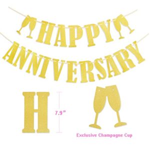 25th Anniversary Decorations, Happy 25th Wedding Anniversary Decorations with Banner, 25th Cake Topper, Huge Number Letter, Gold Star Hanging, Balloons for Happy 25th Anniversary Decorations