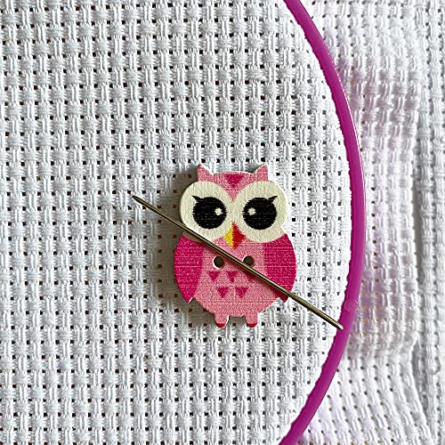 DPXWCCH 4 Pieces Owl Needle Minders, Magnetic Wooden Needle Nanny, Cross Stitch Embroidery Needlework Accessories