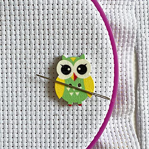 DPXWCCH 4 Pieces Owl Needle Minders, Magnetic Wooden Needle Nanny, Cross Stitch Embroidery Needlework Accessories