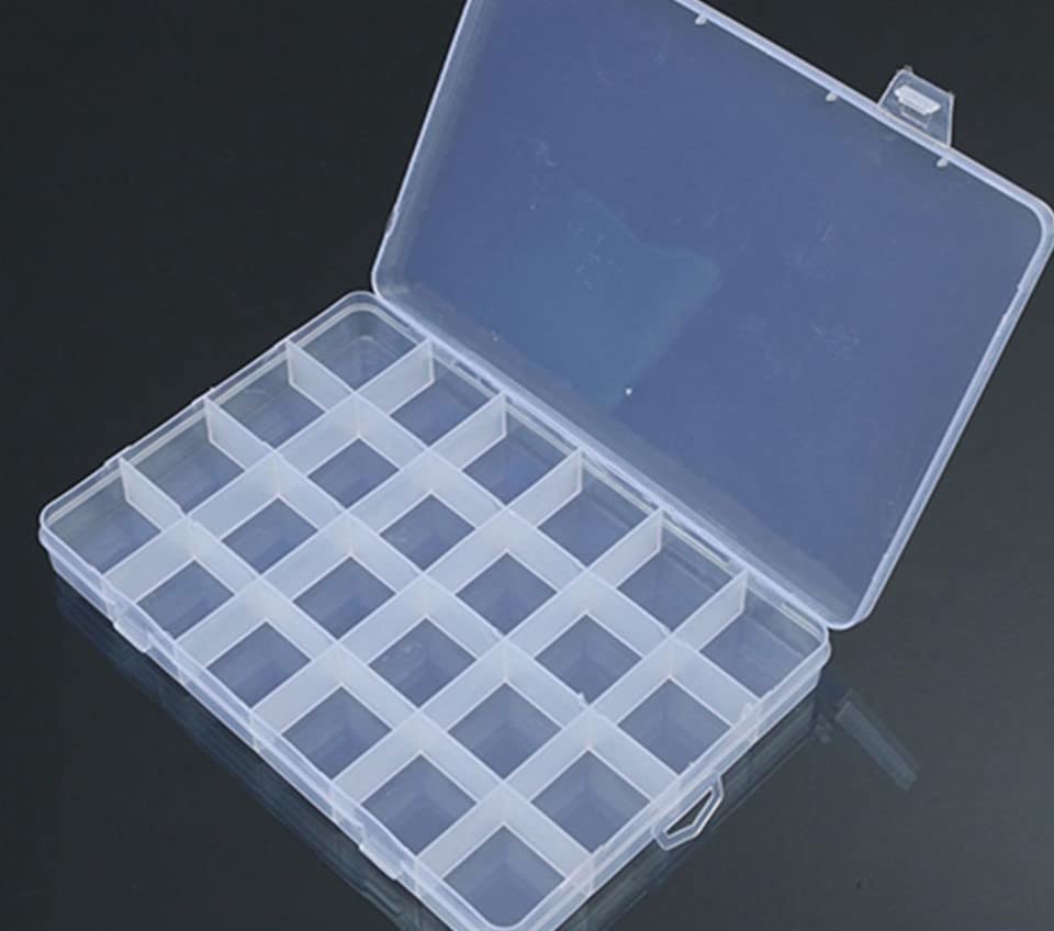 Transparent 24 Compartments Plastic Box Case Jewelry Bead Storage Container Craft Organizer with Divider and Compartments for Earring Rings Necklaces Bracelet Anklet