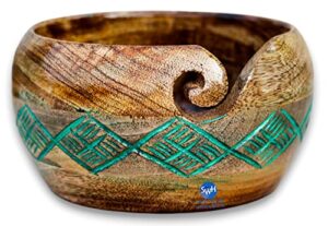 solid wood handicrafts handmade wooden yarn bowl – mango wood antique crafted beautiful yarn bowl for knitting and crochet yarn (large – 7 x 4)