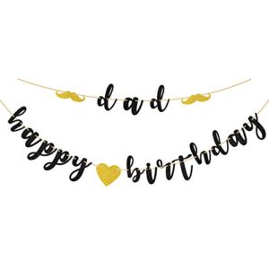 innoru glitter happy birthday dad banner for father’s day bunting – dad’s birthday – thannk you party – father birthday party decorations supplies black gold