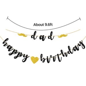 INNORU Glitter Happy Birthday Dad Banner for Father's Day Bunting - Dad's Birthday - Thannk You Party - Father Birthday Party Decorations Supplies Black Gold