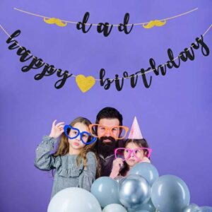 INNORU Glitter Happy Birthday Dad Banner for Father's Day Bunting - Dad's Birthday - Thannk You Party - Father Birthday Party Decorations Supplies Black Gold