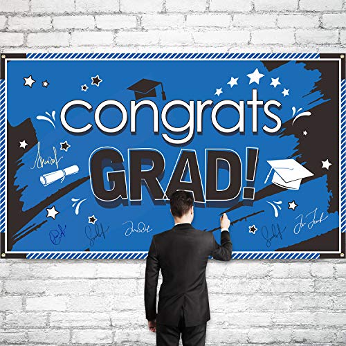 Graduation Banner 2022 Congrats Grad Banner for Graduation Party Supplies 2022, Large 70.87 x 43.31 Inch Graduation Decorations Fabric Graduation Backdrop(Blue)