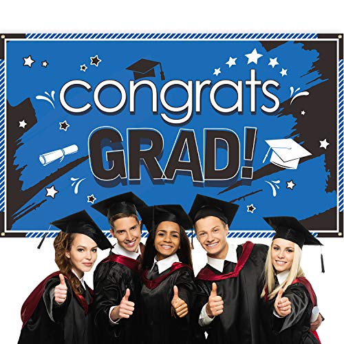 Graduation Banner 2022 Congrats Grad Banner for Graduation Party Supplies 2022, Large 70.87 x 43.31 Inch Graduation Decorations Fabric Graduation Backdrop(Blue)