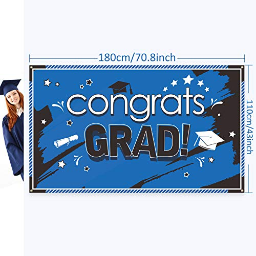 Graduation Banner 2022 Congrats Grad Banner for Graduation Party Supplies 2022, Large 70.87 x 43.31 Inch Graduation Decorations Fabric Graduation Backdrop(Blue)