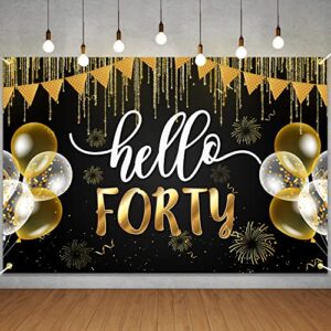 hello forty banner happy 40th birthday backdrop decorations black gold 40 years old background bday for women men photography party decor supplies
