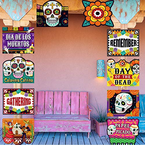 Day of the Dead Decoration Dia de los Muertos Banner Laminated Day of the Dead Signs Indoor Outdoor Mexican Decoration Party Welcome Porch Sign Paper Cutouts