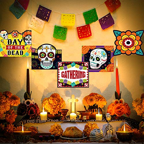 Day of the Dead Decoration Dia de los Muertos Banner Laminated Day of the Dead Signs Indoor Outdoor Mexican Decoration Party Welcome Porch Sign Paper Cutouts