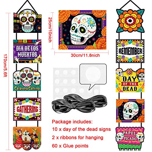 Day of the Dead Decoration Dia de los Muertos Banner Laminated Day of the Dead Signs Indoor Outdoor Mexican Decoration Party Welcome Porch Sign Paper Cutouts