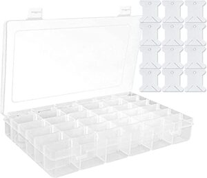 36 grids clear plastic organizer box storage container jewelry box with adjustable dividers for beads art crafts jewelry fishing tackles with 12 floss bobbins