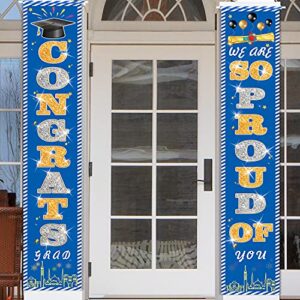 JoneTing 2022 Graduation Decorations Gold White and Blue Graduate Hanging Banner Congrats Grad Class of 2022 Banner We Are So Proud of You for College Banner Graduation Party Decor Party Supplies for Graduation